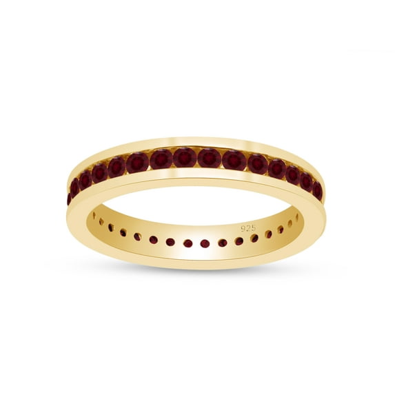 AFFY Round Shape Simulated Pink Ruby Full Eternity Band Ring In 14K Yellow Gold Over Sterling Silver, Ring Size-7