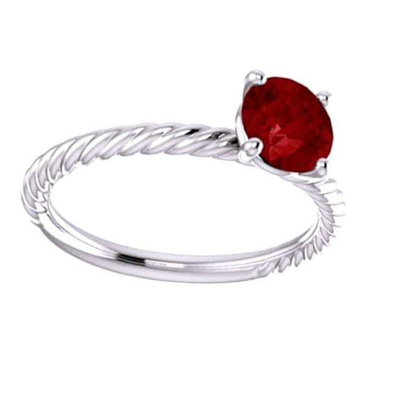 AFFY Round Shape Simulated Pink Ruby Twisted Solitaire Engagement Ring In 14K White Gold, Ring Size-4.5 By