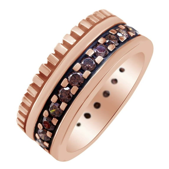AFFY Round Shape Simulated Pink Sapphire Mens Eternity Band Ring In 14k Rose Gold Over Sterling Silver Ring Size-11