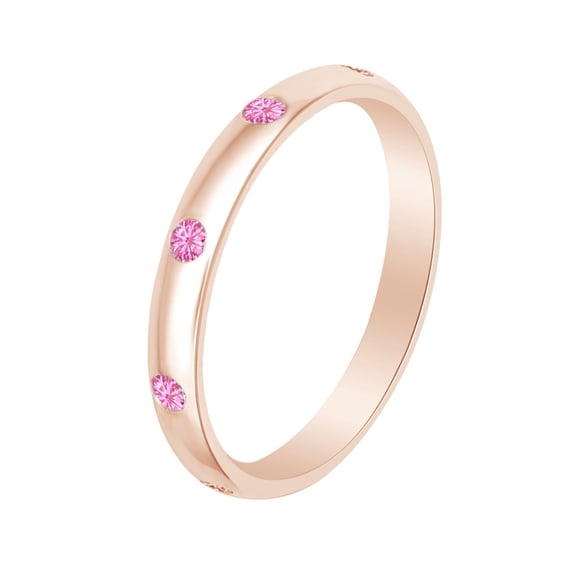 AFFY Round Shape Simulated Pink Tourmaline Burnish Set 14k Rose Gold Over Sterling Silver Band Ring -5.5