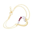 thumbnail image 1 of AFFY Round Shape Simulated Ruby Two Tone Heart Link Chain Bracelets In 14k Yellow Gold Over Sterling Silver-8.5", 1 of 1