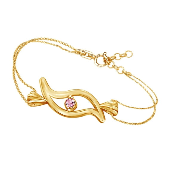 AFFY Round Shape Simulated Tourmaline Beautiful Eyes Chain Bracelets In 14k Yellow Gold Over Sterling Silver -7.5"