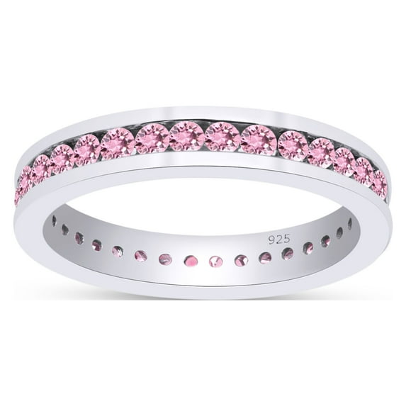 AFFY Round Shape Simulated Tourmaline Full Eternity Band Ring In 14K White Gold Over Sterling Silver, Ring Size-5
