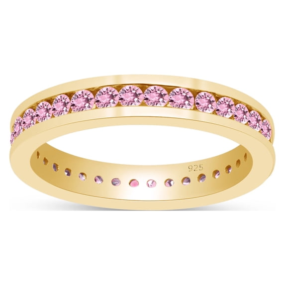 AFFY Round Shape Simulated Tourmaline Full Eternity Band Ring In 14K Yellow Gold Over Sterling Silver, Ring Size-12.5
