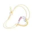 thumbnail image 1 of AFFY Round Shape Simulated Tourmaline Two Tone Heart Link Chain Bracelets In 14k Yellow Gold Over Sterling Silver-7.5", 1 of 1
