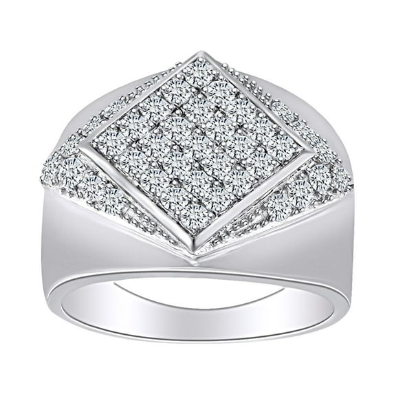 AFFY Round Shape Simulated White Cubic Zirconia Men's Aniversary Ring 10K Solid Gold