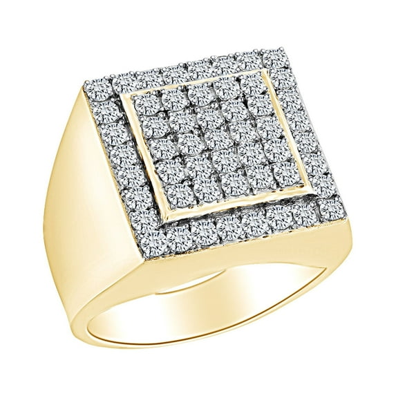 AFFY Round Shape Simulated White Cubic Zirconia Men's Square Engagement Ring 10K Solid Gold