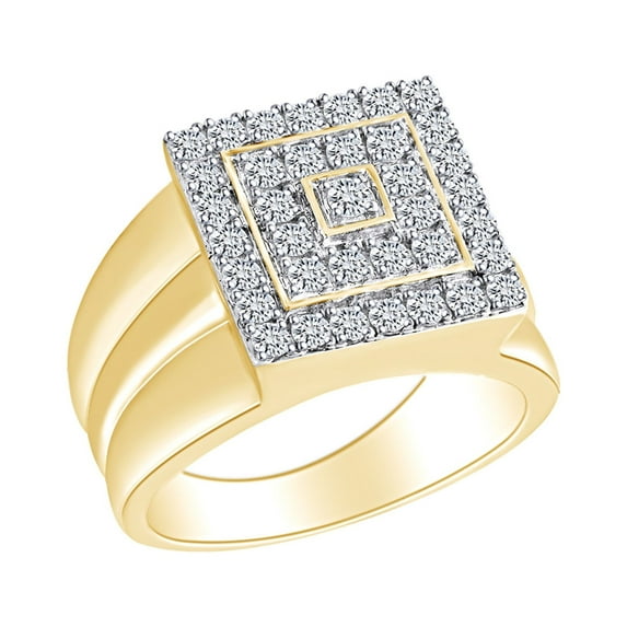 AFFY Round Shape Simulated White Cubic Zirconia Men's Square Promise Ring 10K Solid Gold