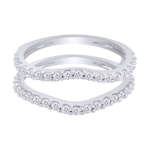 Round Shape White Cubic Zirconia 10k White Gold Enhancer Guard Ring Size - 11