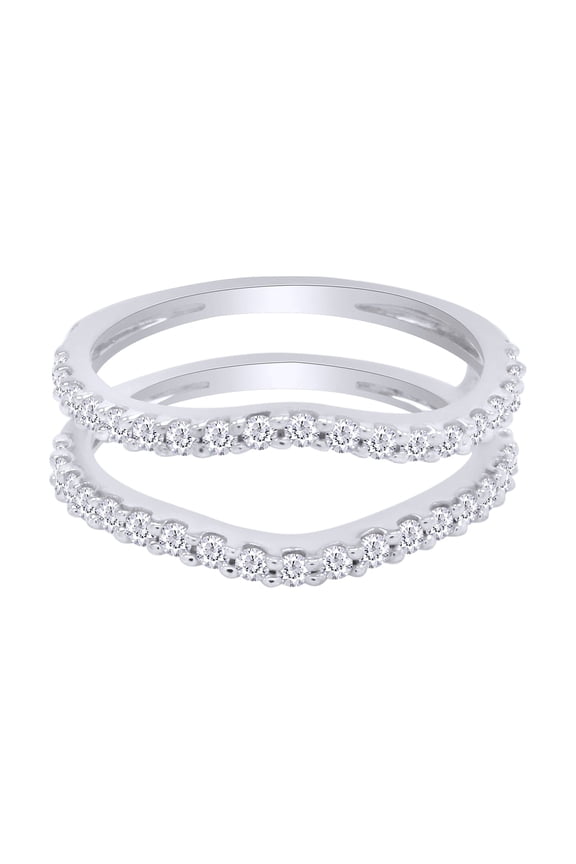 Round Shape White Cubic Zirconia 10k White Gold Enhancer Guard Ring Size - 7