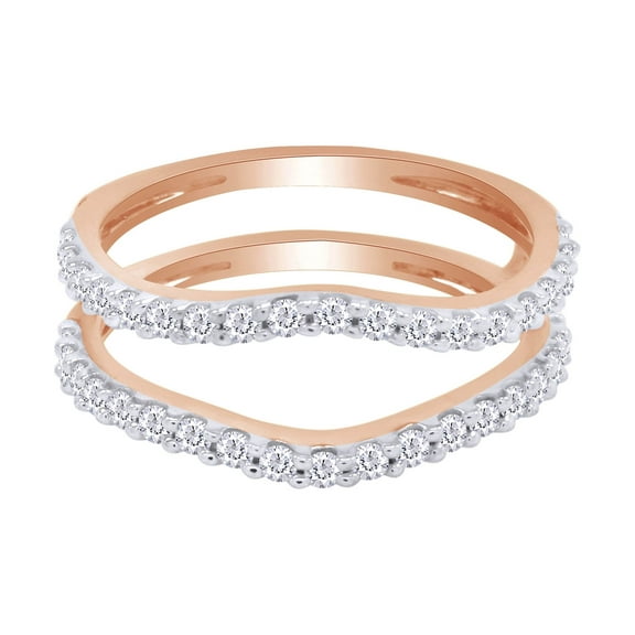 Round Shape White Cubic Zirconia 14K Rose Gold Enhancer Guard Ring Size - 7