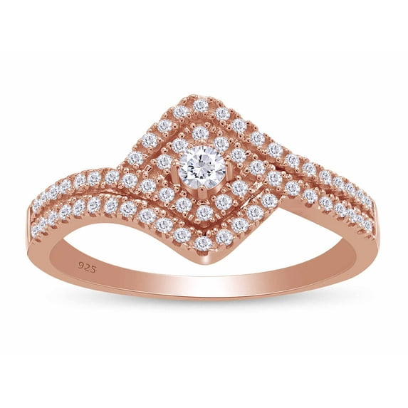AFFY Round Shape White Cubic Zirconia 14k Rose Gold Over Sterling Silver Bypass Engagement Ring
