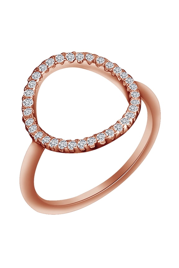 Round Shape White Cubic Zirconia 14k Rose Gold Over Sterling Silver Open Circle Engagement Ring
