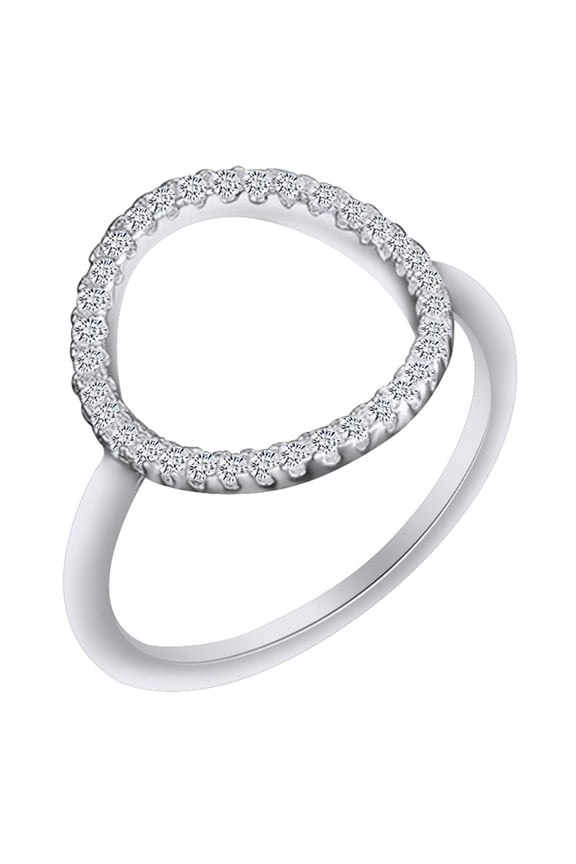 Round Shape White Cubic Zirconia 14k White Gold Over Sterling Silver Open Circle Engagement Ring