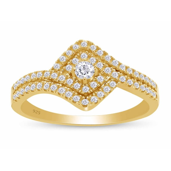 AFFY Round Shape White Cubic Zirconia 14k Yellow Gold Over Sterling Silver Bypass Engagement Ring