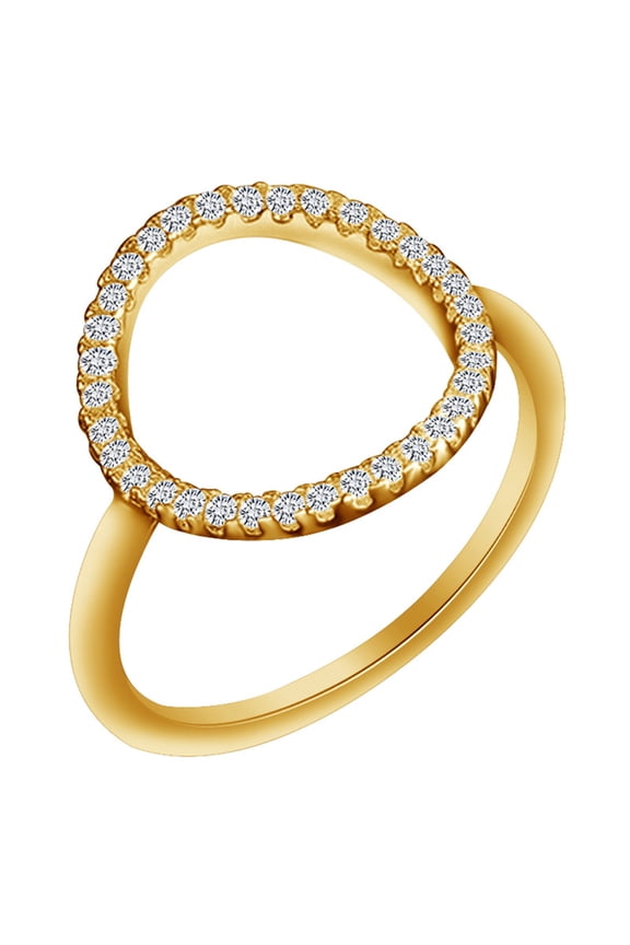 Round Shape White Cubic Zirconia 14k Yellow Gold Over Sterling Silver Open Circle Engagement Ring