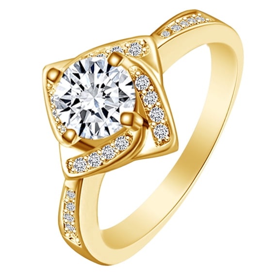 AFFY Round Shape White Cubic Zirconia 14k Yellow Gold Over Sterling Silver Windmill Engagement Ring