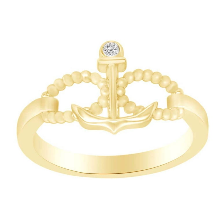 Round Shape White Cubic Zirconia Anchor Infinity Ring In 14k