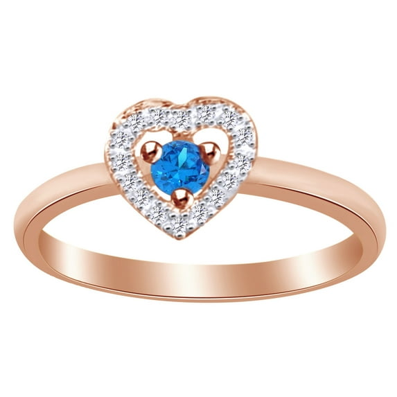 AFFY Round Shape White Cubic Zirconia & Blue Topaz Engagement Ring in 10k Rose Gold Ring Size - 12.5