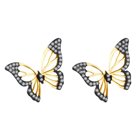 AFFY Round Shape White Cubic Zirconia Butterfly Stud Earrings In 14k Yellow Gold Over Sterling Silver