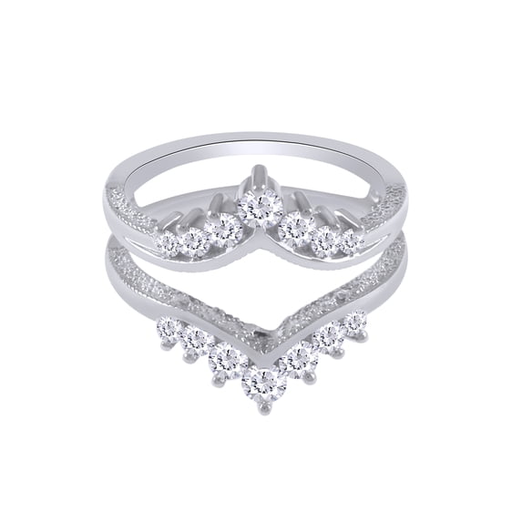 AFFY 1.48CT Round White Cubic Zirconia Chevron Enhancer Guard Ring for Women 14K White Gold-8.5