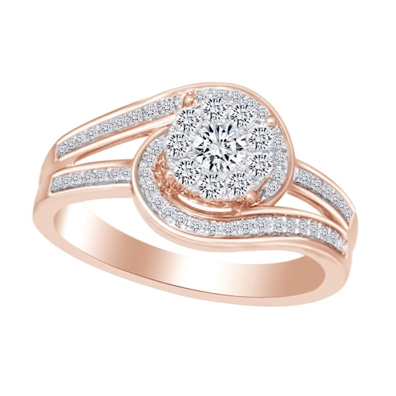 AFFY Round Shape White Cubic Zirconia Cluster Swirl Engagement Ring In 10k Solid Rose Gold (0.50 cttw) Ring Size-9.5