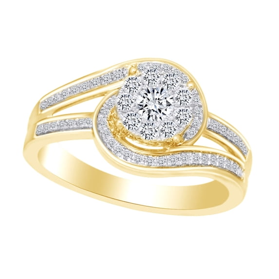 AFFY Round Shape White Cubic Zirconia Cluster Swirl Engagement Ring In 10k Solid Yellow Gold (0.50 cttw) Ring Size-11