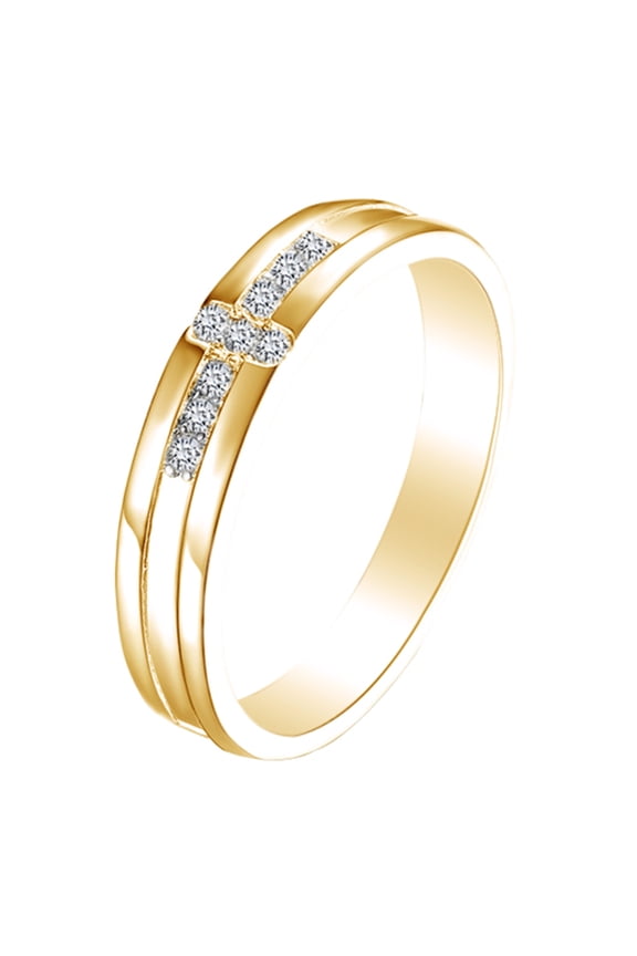 Round Shape White Cubic Zirconia Cross Band Ring 14k Yellow Gold Over Sterling Silver