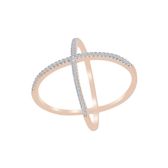 AFFY Round Shape White Cubic Zirconia Cross Engagement Ring In 14k Rose Gold Over Sterling Silver Ring Size-8.5