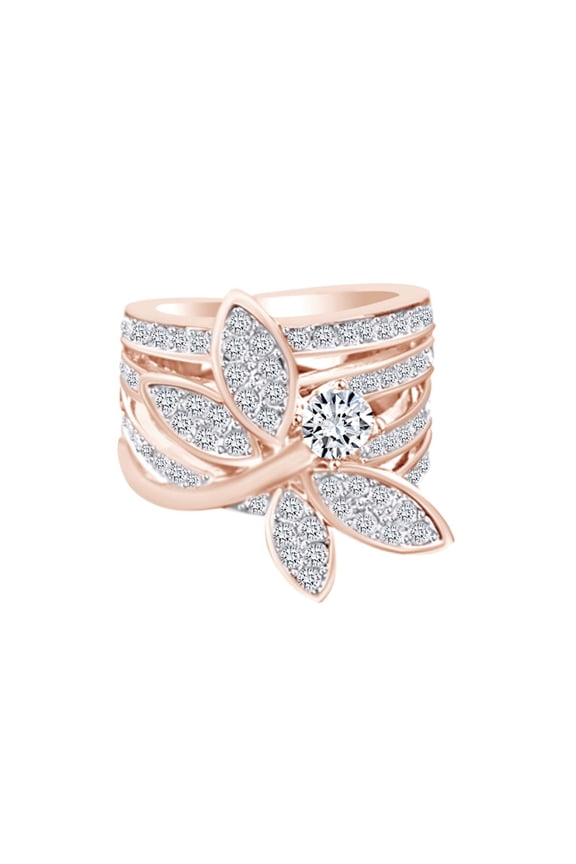 Round Shape White Cubic Zirconia Dragonfly Fashion Engagement Ring In 14k Rose Gold Over Sterling Silver Ring Size-8