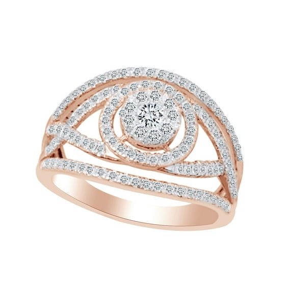 AFFY Round Shape White Cubic Zirconia Engagement Ring In 10k Solid Rose Gold (0.75 cttw) Ring Size-4