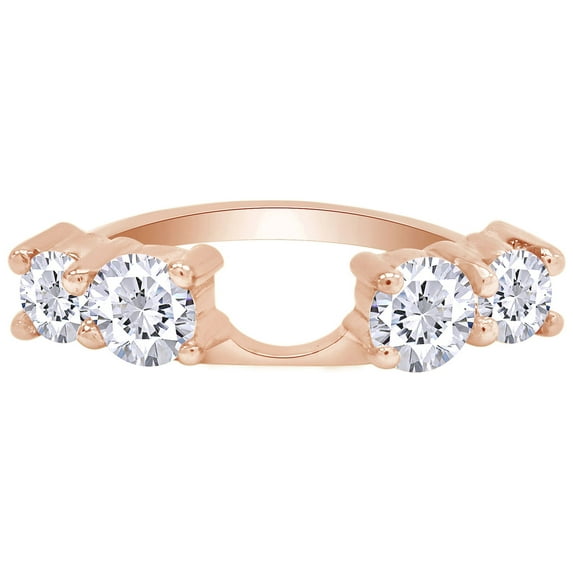 Round Shape White Cubic Zirconia Four-Stone Solitaire Enhancer Guard Ring 10k Rose Gold Ring Size - 10