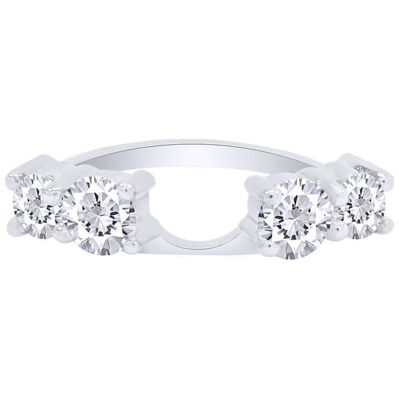 Round Shape White Cubic Zirconia Four-Stone Solitaire Enhancer Guard Ring 10k White Gold Ring Size - 8.5