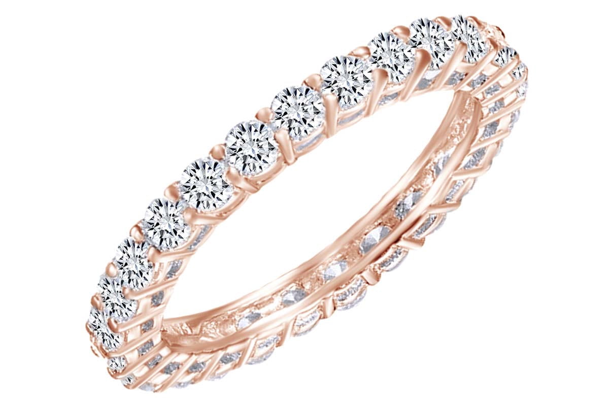 AFFY Round Shape White Cubic Zirconia Full Eternity Wedding Band Ring ...