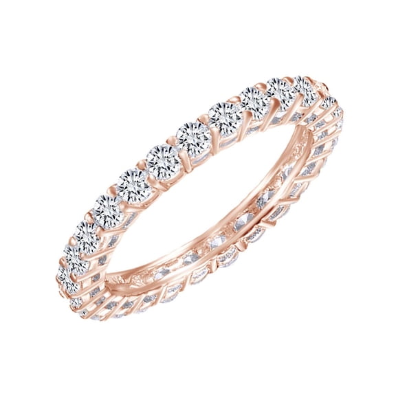 AFFY Round Shape White Cubic Zirconia Full Eternity Wedding Band Ring In 14k Rose Gold Over Sterling Silver Ring Size-7