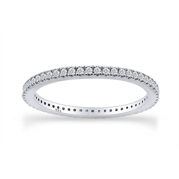 AFFY Round Shape White Cubic Zirconia Full Eternity Wedding Band Ring In 14k White Gold Over Sterling Silver Ring Size-6