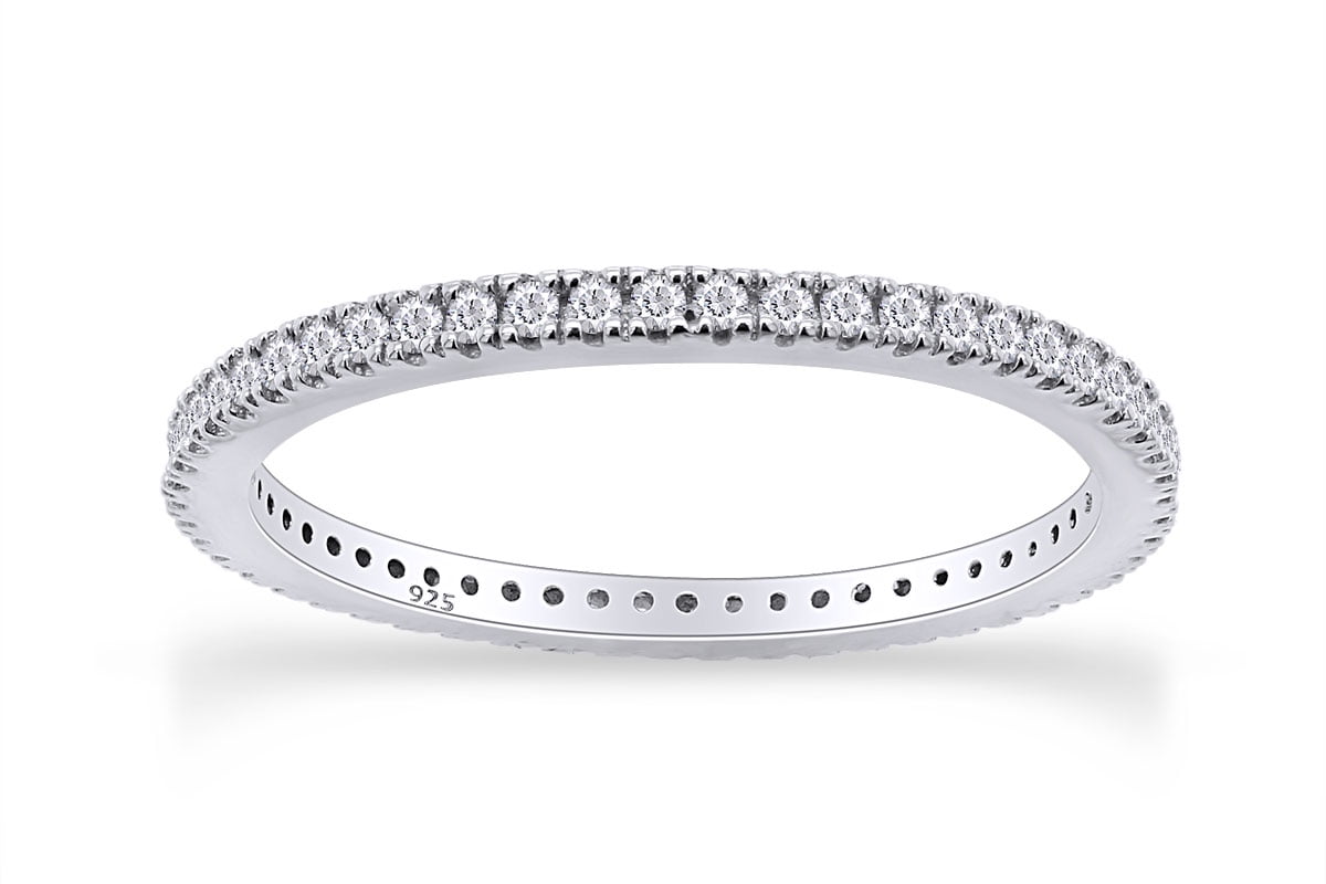 AFFY Round Shape White Cubic Zirconia Full Eternity Wedding Band Ring ...