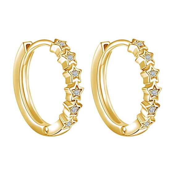 AFFY Round Shape White Cubic Zirconia Huggie Hoop Star Earrings 14k Yellow Gold Over Sterling Silver