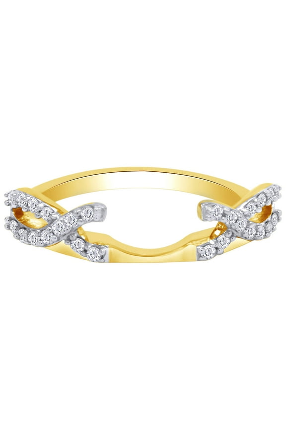 Round Shape White Cubic Zirconia Infinity Enhancer Guard Ring 14K Yellow Gold Ring Size - 7.5