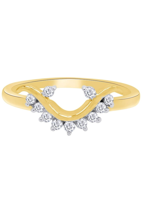 Round Shape White Cubic Zirconia One Side Enhancer Guard Ring 14K Yellow Gold Ring Size - 10