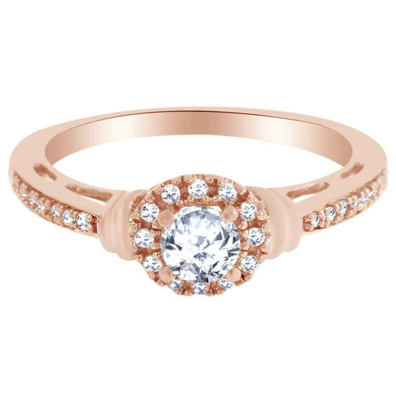 AFFY Round Shape White Cubic Zirconia Solitaire Engagement Ring In 14k Rose Gold Over Sterling Silver (0.65 cttw) Ring Size-14