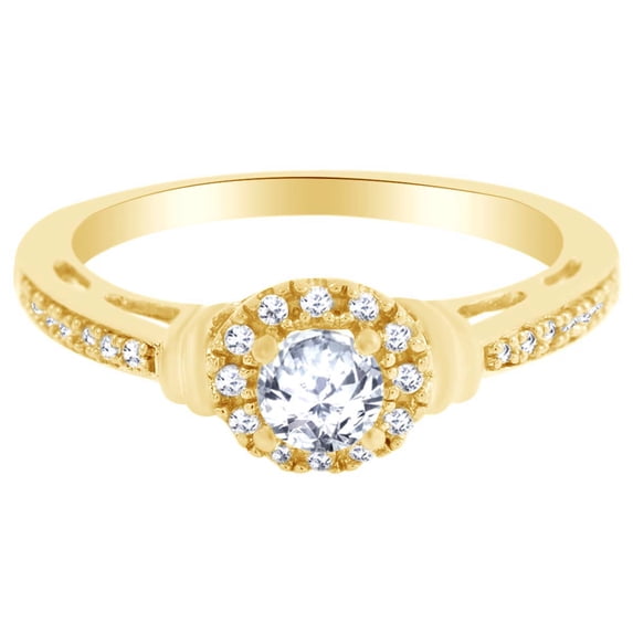 AFFY Round Shape White Cubic Zirconia Solitaire Engagement Ring In 14k Yellow Gold Over Sterling Silver (0.65 cttw) Ring Size-11.5