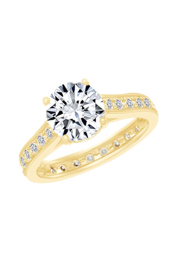 Round Shape White Cubic Zirconia Solitaire Engagement Ring In 14k Yellow Gold Over Sterling Silver Ring Size-9.5