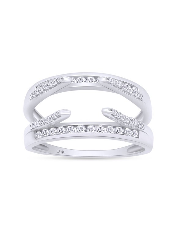 Round Shape White Cubic Zirconia Solitaire Enhancer Guard Ring 10k White Gold Ring Size - 9.5