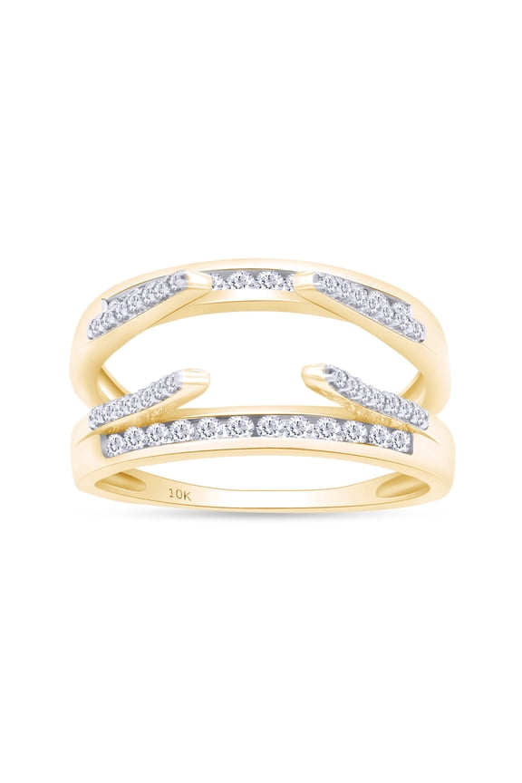 Round Shape White Cubic Zirconia Solitaire Enhancer Guard Ring 10k Yellow Gold Ring Size - 9