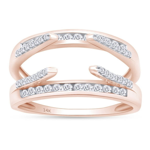 AFFY Round Shape White Cubic Zirconia Solitaire Enhancer Guard Ring 14K Rose Gold Ring Size - 12