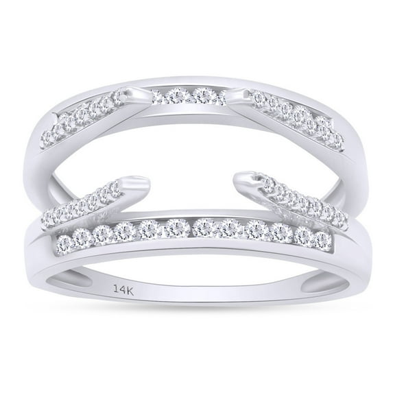 AFFY Round Shape White Cubic Zirconia Solitaire Enhancer Guard Ring 14K White Gold Ring Size - 4.5