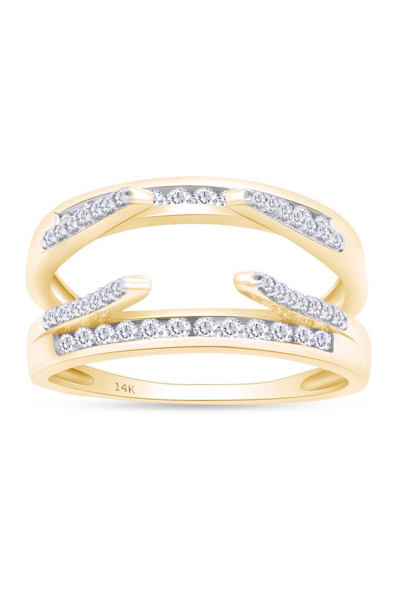 Round Shape White Cubic Zirconia Solitaire Enhancer Guard Ring 14K Yellow Gold Ring Size - 8.5