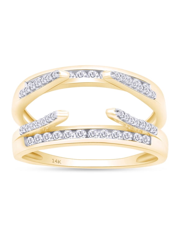 Round Shape White Cubic Zirconia Solitaire Enhancer Guard Ring 14K Yellow Gold Ring Size - 8.5