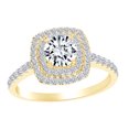 thumbnail image 1 of AFFY Round Shape White Cubic Zirconia Square Double Frame Engagement Ring In 10k Solid Yellow Gold (1.88 cttw) Ring Size-8, 1 of 1